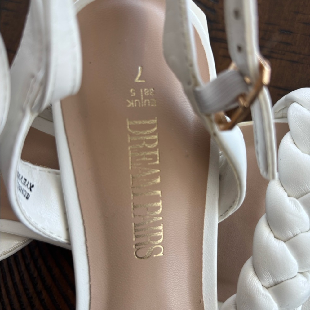 Dreampairs Elegant White Braided Sandals Block Herl Open Toe Slingback Size 7 - Picture 3 of 11